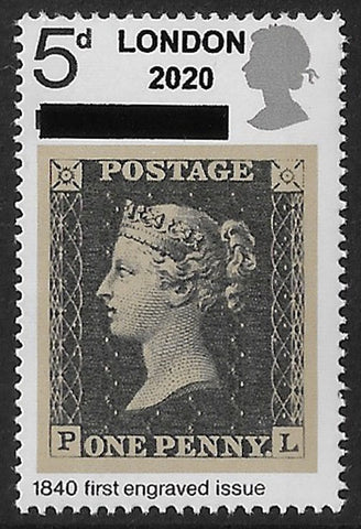 GB 1970 Penny Black Philympia u/m 5d stamp with London 2020 overprint