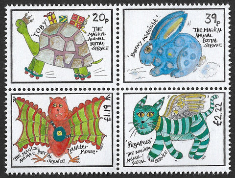 2019 Positively Postal The Magical Animal Postal Service Artistamps x 4 block
