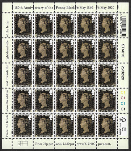 180th Anniversary of the Penny Black stamp sheet