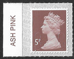 5p u/m dull red-brown M17L machin stamp SG U2922 with Royal Mail Ash Pink colour tab