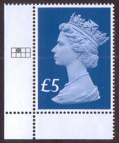 £5 u/m ultramarine machin stamp 65th Anniversary Accession of Queen Elizabeth II with cylinder plate position in selvedge