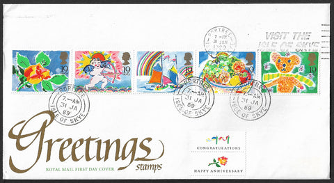 GB 1989 Greetings stamp First Day Cover with Portree Skye postmarks