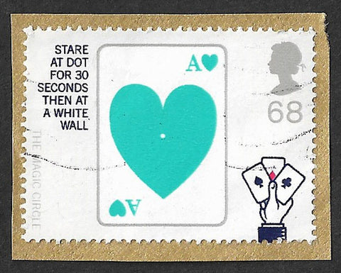 GB 2005 Centenary of the Magic Circle 68p Card Trick stamp used.